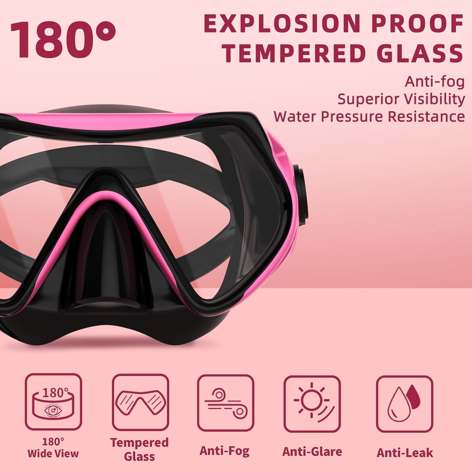 Snorkeling Gear for Adults, JRing Snorkel Mask Set with 180 Degree Tempered Glass Anti Fog Goggles Scuba Dry Top
