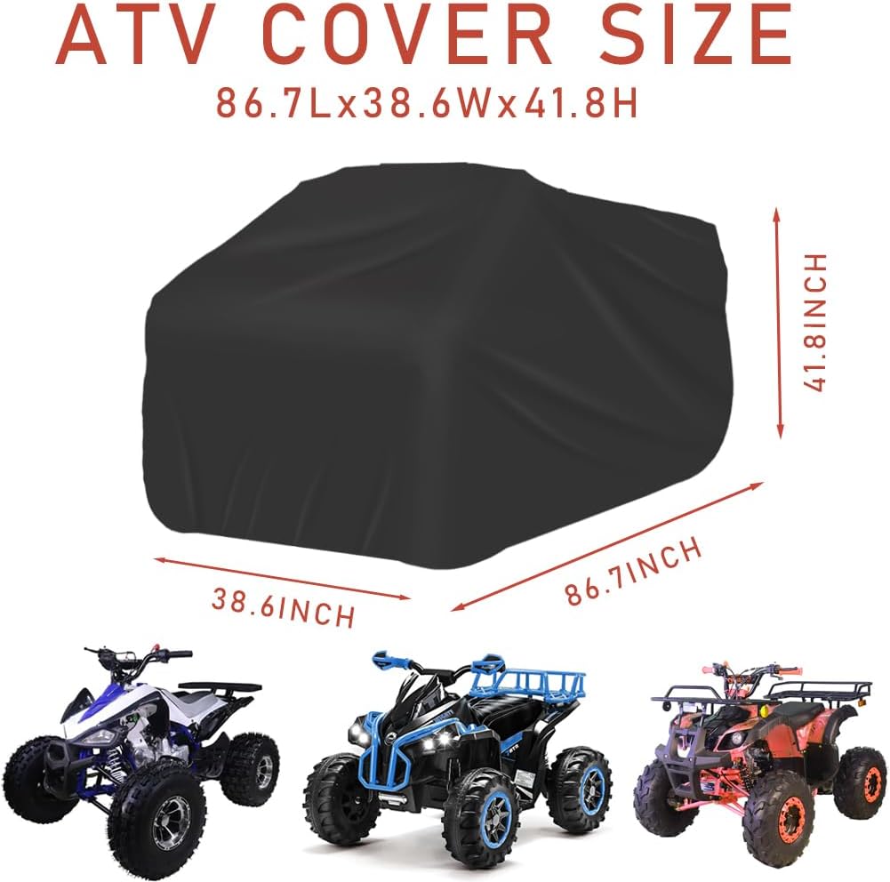 ATV Covers Waterproof Quad Covers, 86'' XXL Size Windproof & Anti-UV 4 Wheeler Covers Used for Polaris Yamaha Suzuki