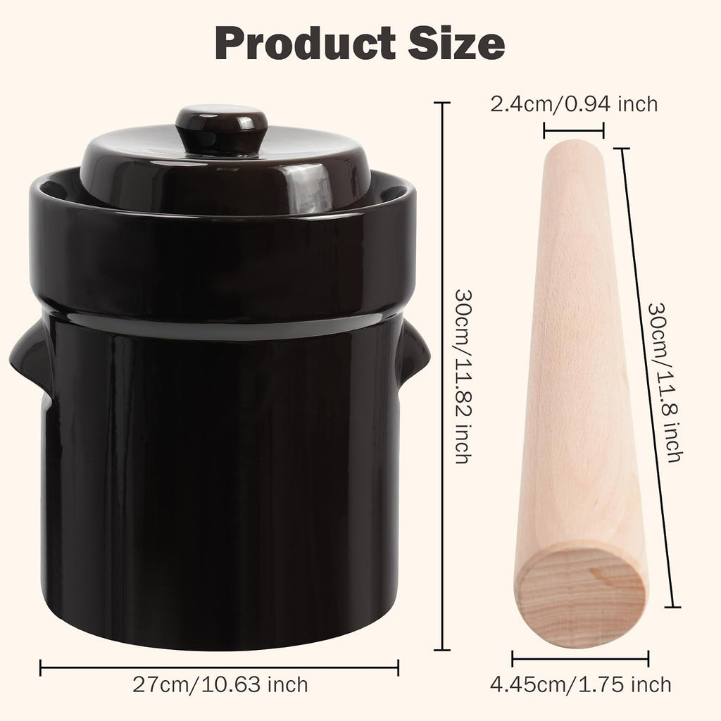 Fermentation Crock Jar 1.3 Gallon for Sauerkraut Pickling Kimchi | 5 Liter, Stoneware Pot, Fermenting, Pickles