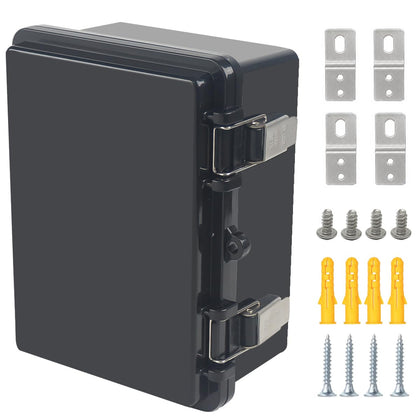 Junction Box,IP67 Waterproof Electrical Box Hinged Cover Stainless Steel Latch Project Box Enclosure with Mounting Plate & Wall Bracket, Black 7.1 x 5.1 x 3.5inch(180x130x90mm)