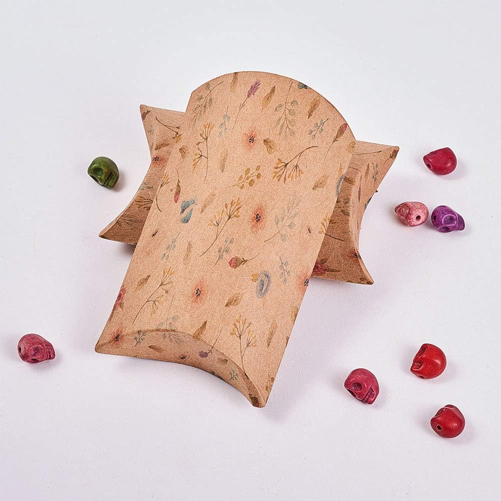100 Pcs 3x2 Inch Vintage Kraft Paper Pillow Candy Packaging Box Flower Pattern Box Rustic Gift Boxes for Wedding