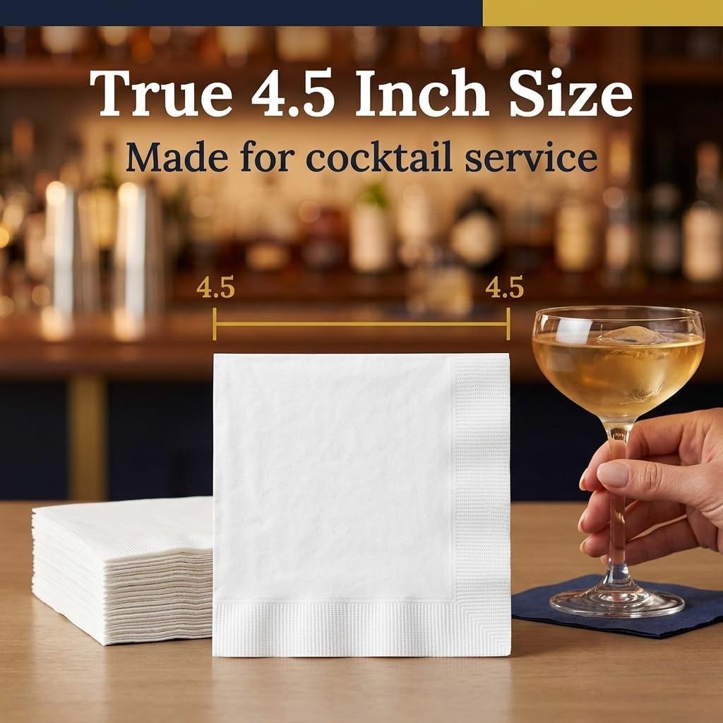 White Bar Napkins 1000 Count, Absorbent Cocktail & Beverage Paper