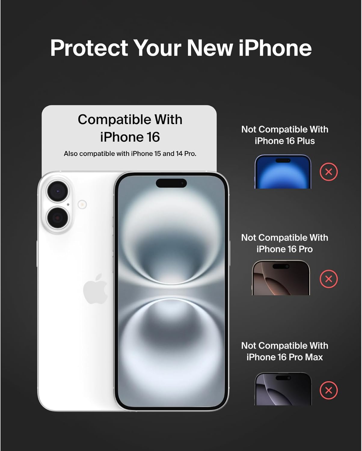 ScreenForce TemperedGlass Treated Screen Protector for iPhone 16, 15 and 14 Pro - Slim & Scratch-Resistant - Includes