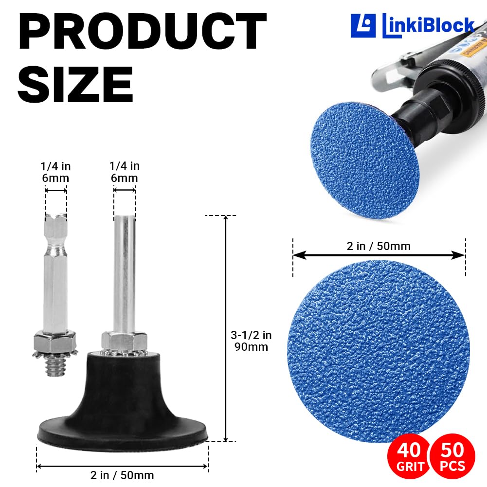 50Pcs 2 inch R-Type Quick Change Zirconia Surface Conditioning Sanding Discs Set 40 Grit with Adapter & Backing Pad