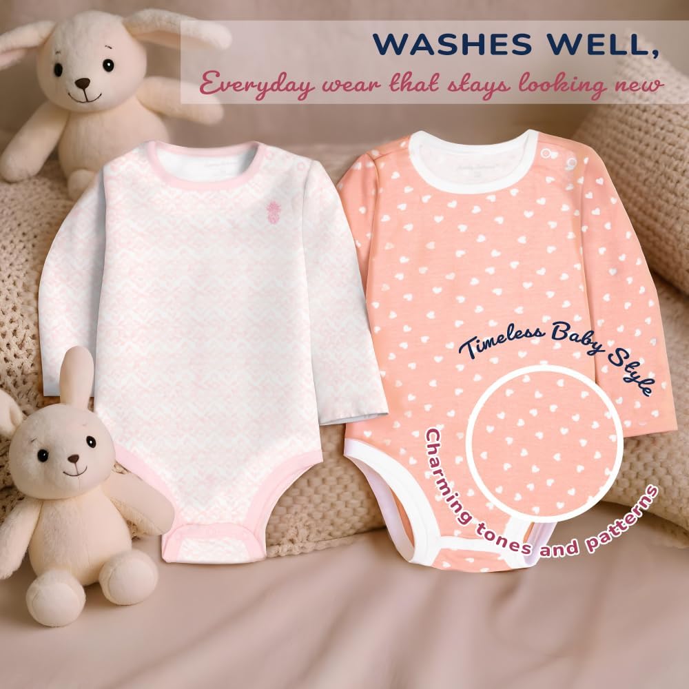 Baby 5-Piece Onesie Set - 100% Cotton Long Sleeve Bodysuit 5-Pack for Infant Boys and Girls