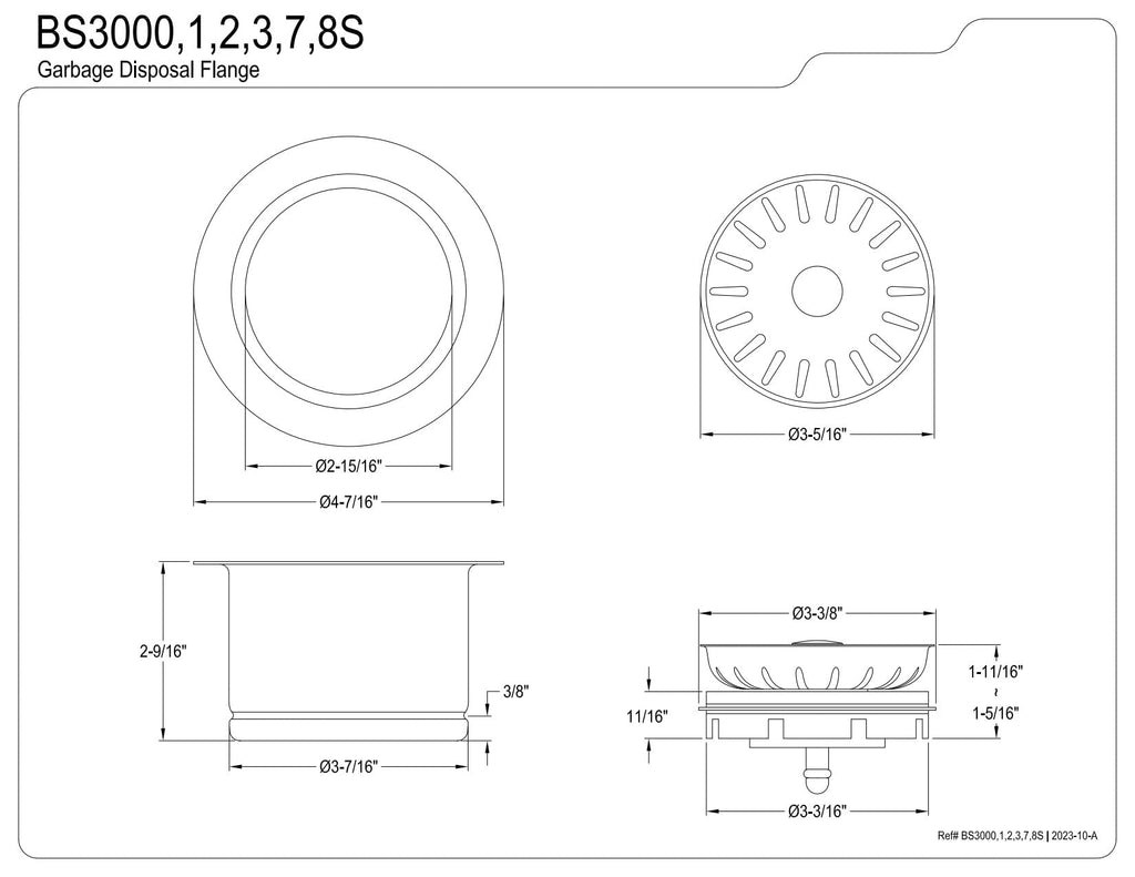 Kingston BS3000S Made to Match Garbage Disposal Flange, Matte Black