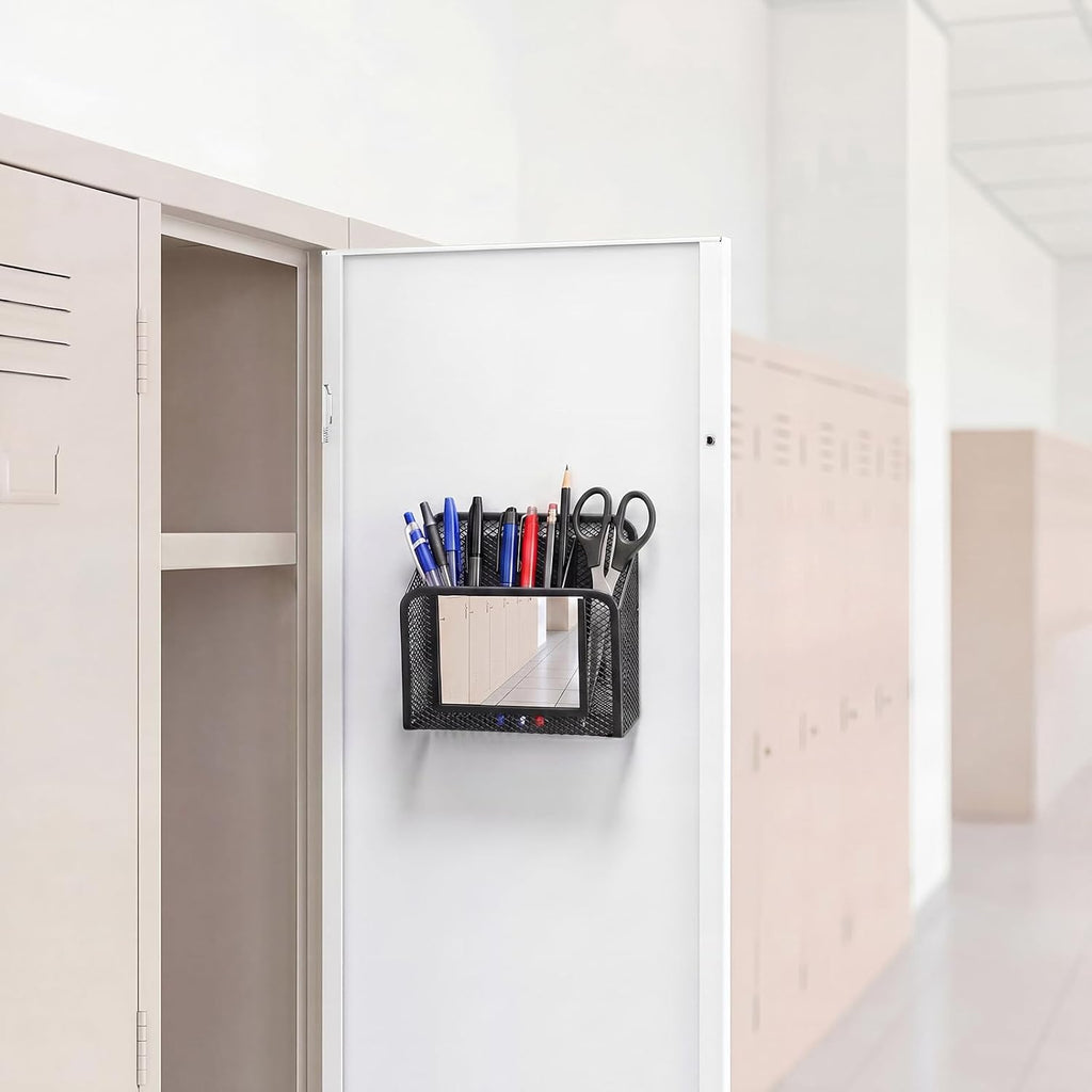 2 Pack Magnetic Mesh Locker Organizer with Mirror, Magnetic Pencil Holder Storage Caddy, 2 Compartments Locker
