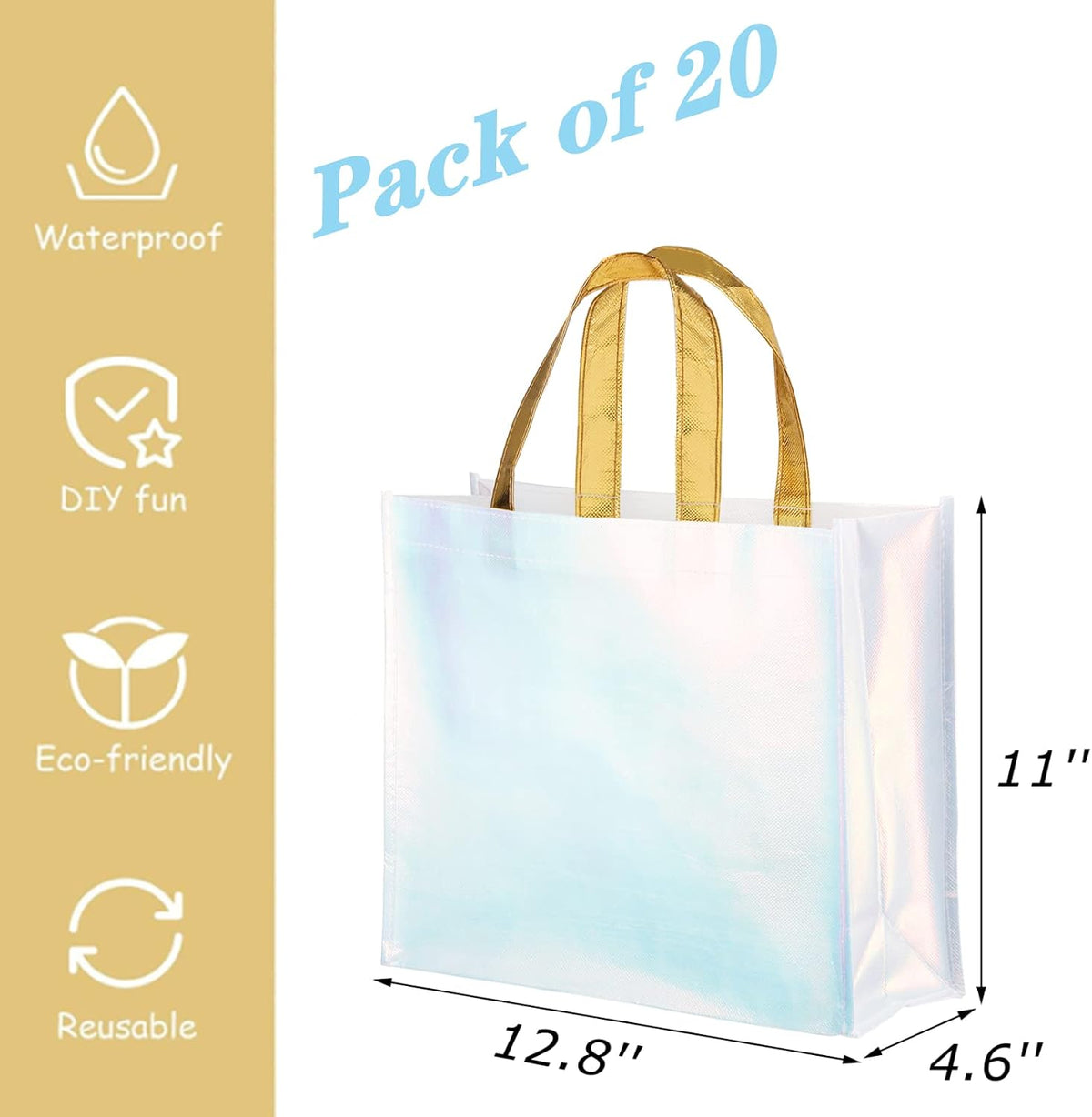 20 Pieces Glossy Reusable Grocery Bag, Blue Gift Bag with Handle