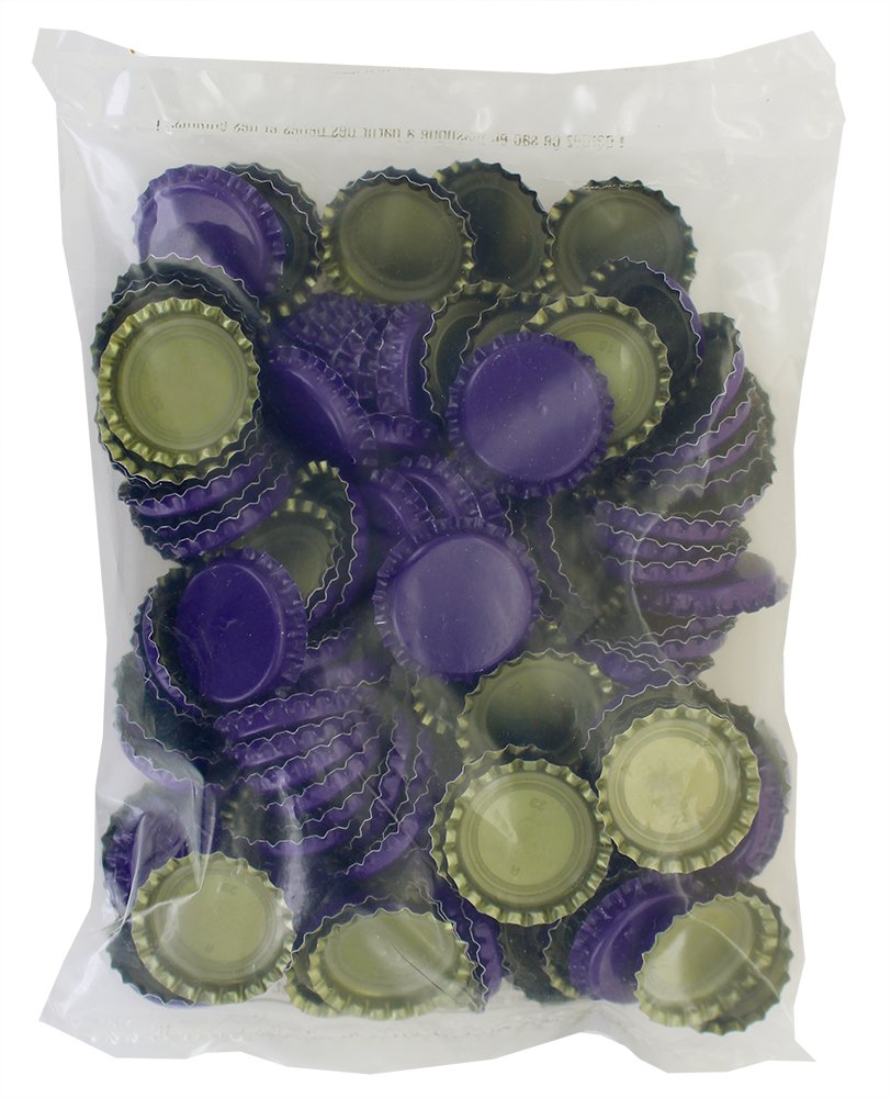 144 Oxygen Absorbing Beer Bottle Caps, 26mm US Standard Size Pry off Silver Crown Caps for Homebrew, PVC Free Purple