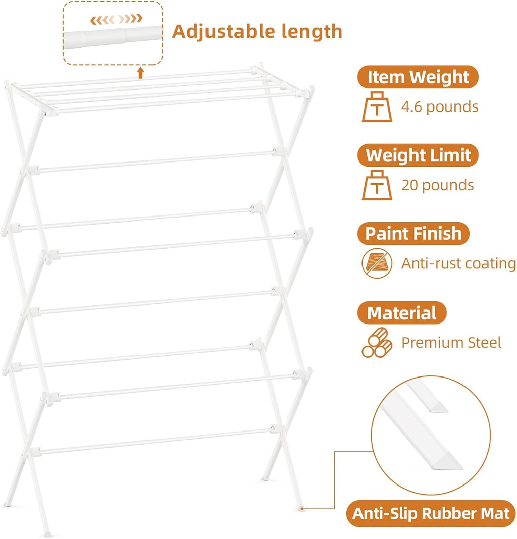 Drying Rack Clothing, 3-Tier Clothes Drying Rack Foldable, Antirust Laundry Drying Rack Collapsible Use for Indoor &