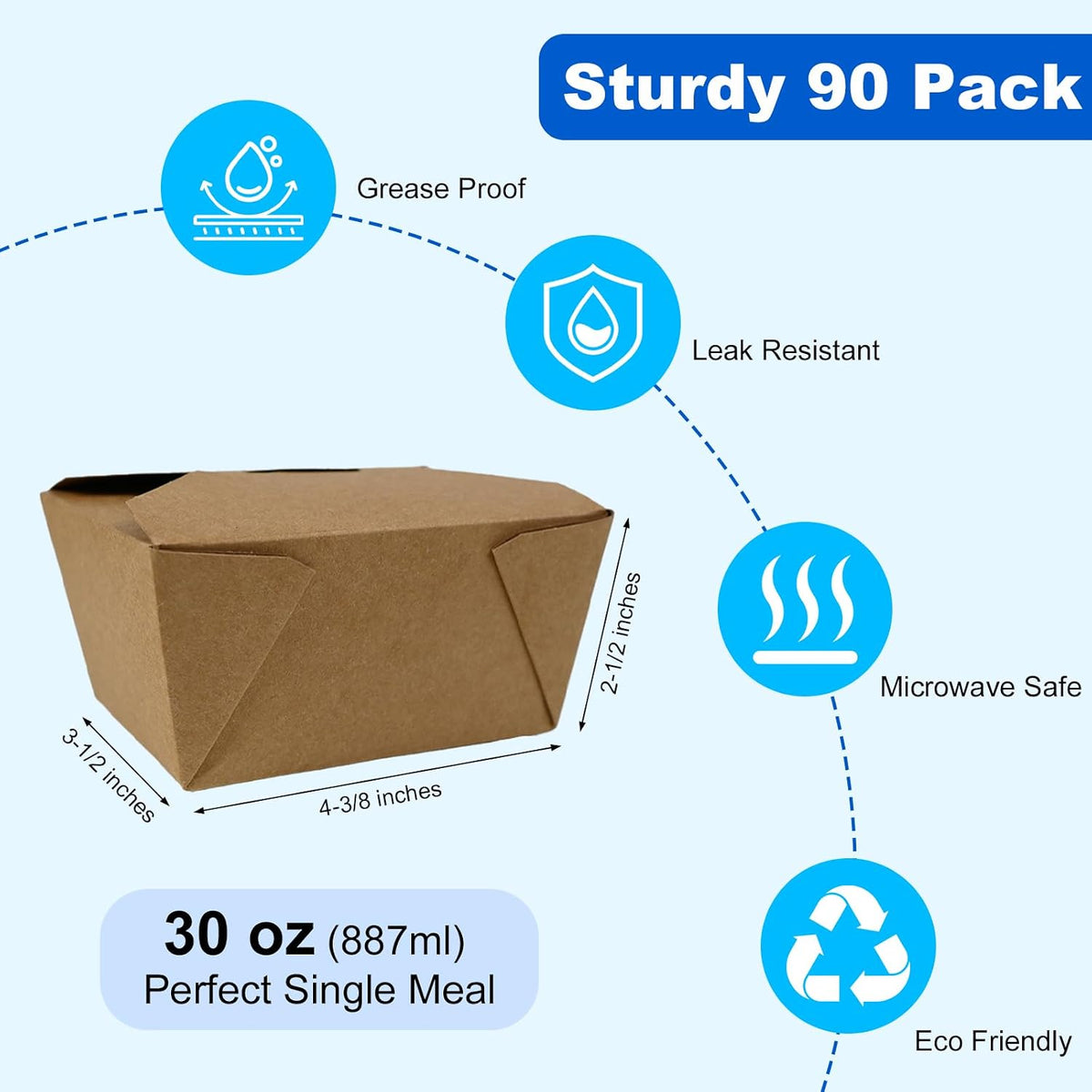 30 oz Kraft Paper Pack of 90 Fold to Go Containers