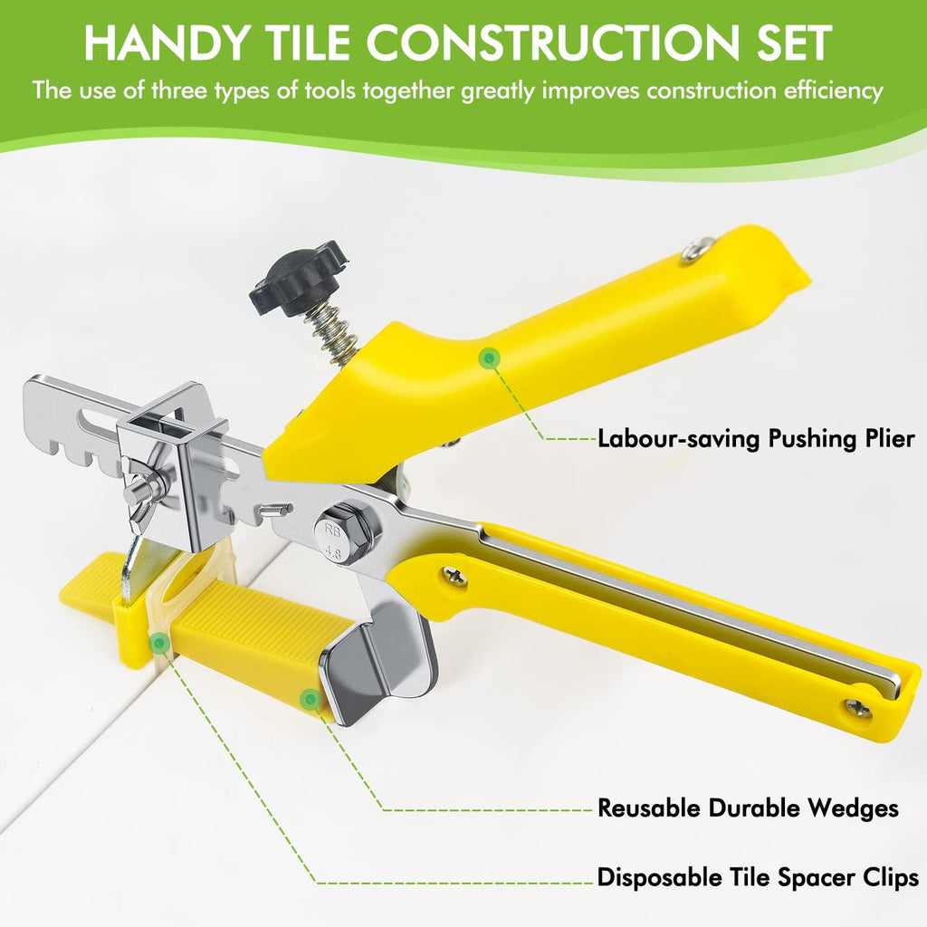 Tile Leveling System 1/8”Kit, 600pcs Tile Leveler Spacers Clips+200pcs Reusable Wedges+1pc Tile Pliers for Wall/Floor