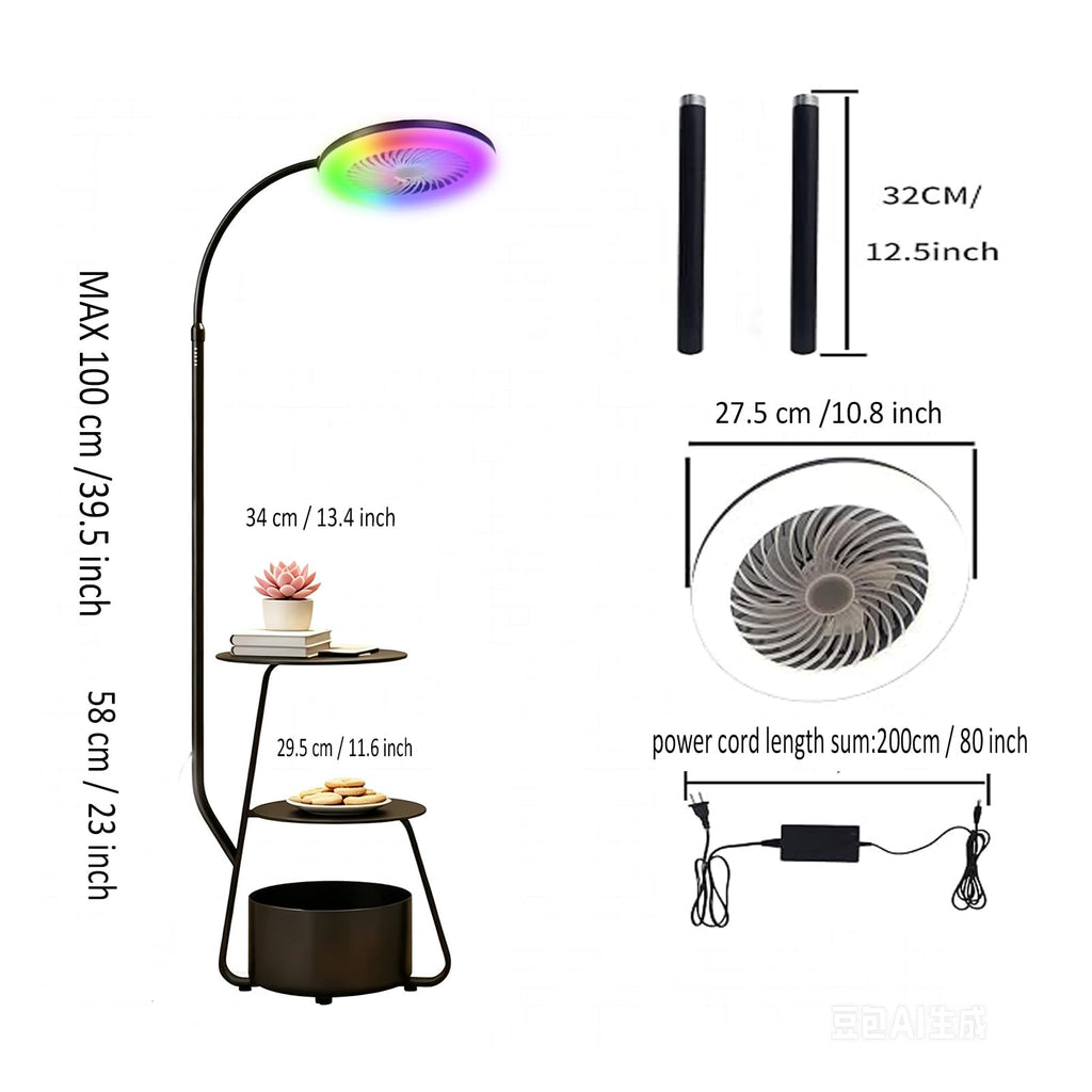 Pedestal Fan with RGB Lights Dimmable Floor Standing Fan 3-Wind Speed
