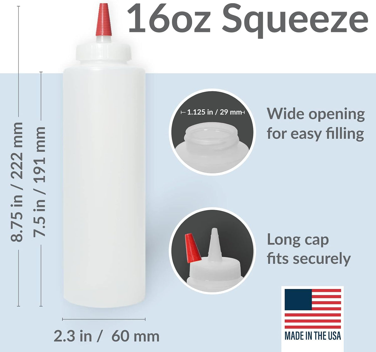 Condiment Squeeze Bottles 16oz Wide Mouth Empty Squeeze Bottle Set with Red Tip Leak Proof, BPA Free - Squeeze