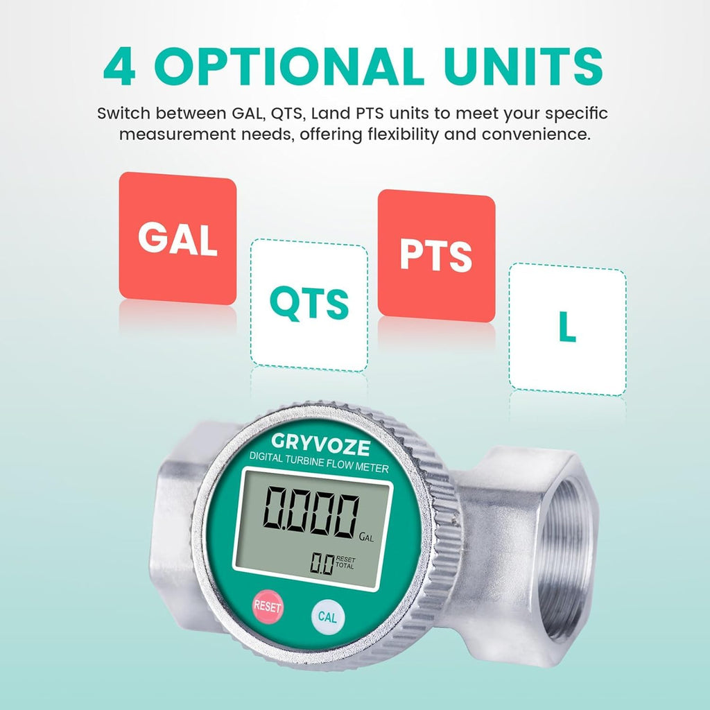 Waterproof 2 Inch Water Flow Meter for Hot/Cold Water, Fuel & Pool