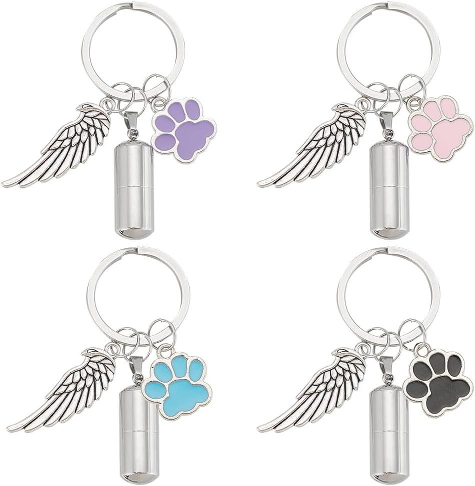 4 Pcs 4 Colors Pet Ashes Key Chain, Pet Memorial Keychain Dog Cat Cremation Keychain Alloy Pet Ashes Keepsake Pet