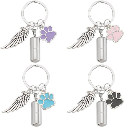 4 Pcs 4 Colors Pet Ashes Key Chain, Pet Memorial Keychain Dog Cat Cremation Keychain Alloy Pet Ashes Keepsake Pet