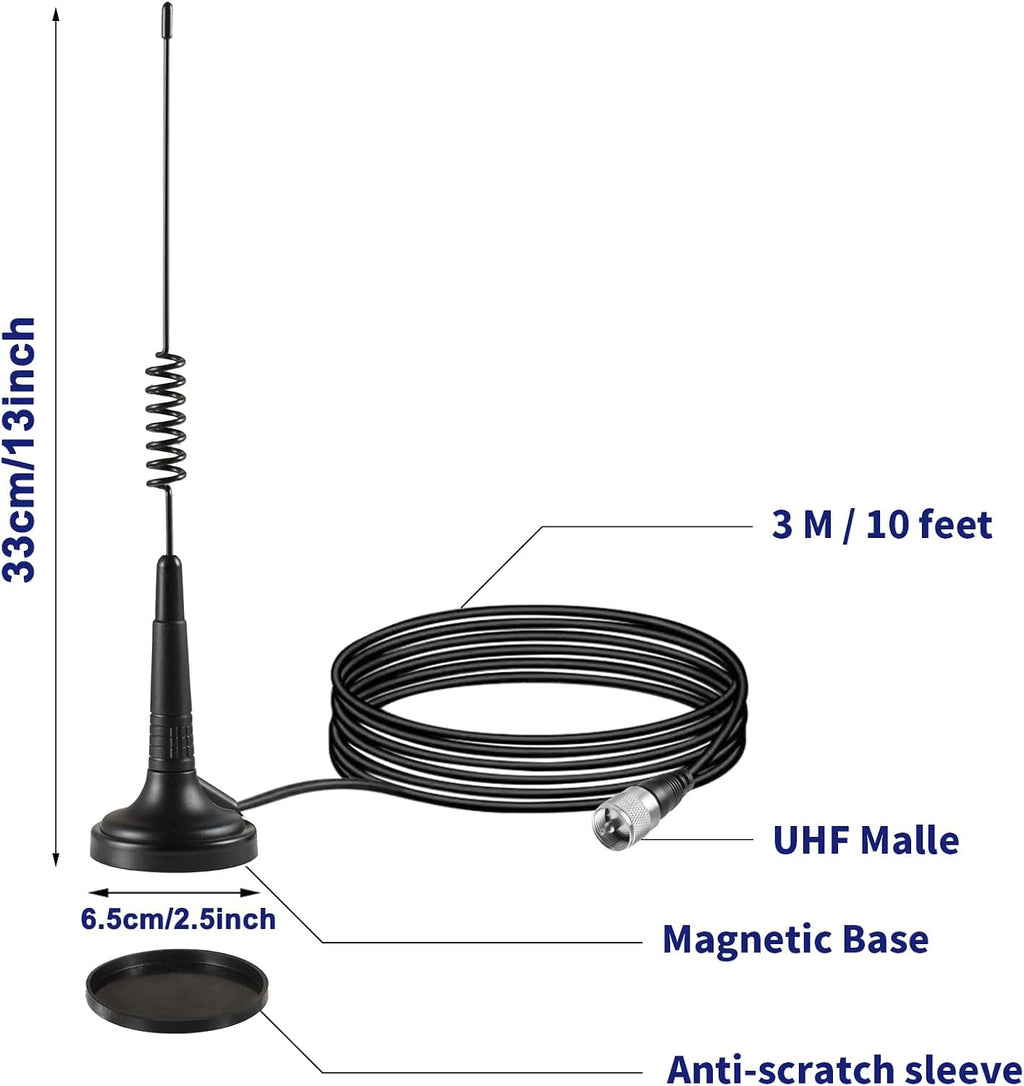 Long Range 27MHz Magnetic Base CB Radio Antenna with PL-259 BNC Male Connector for Mobile/Car Radio Cobra Midland