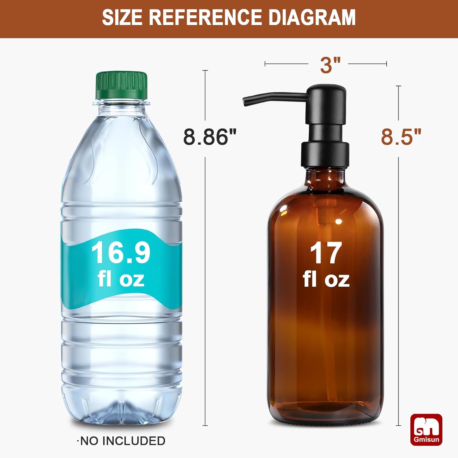 Amber Glass Soap Dispenser, 2 Pack Bathroom Hand Soap Dispensers with Stainless Steel Pump, 17 Fl Oz Kitchen Hand and