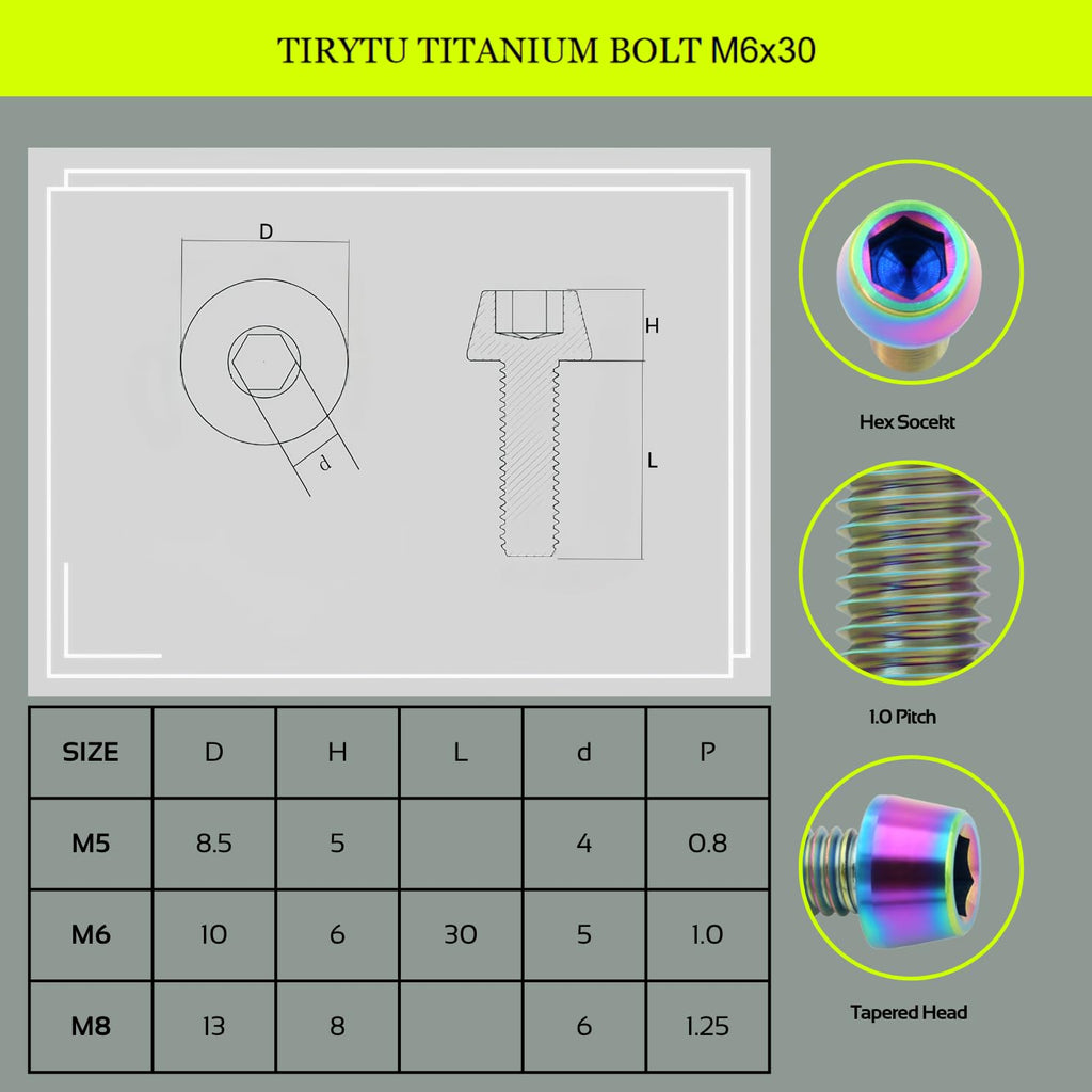 M6X30 Titanium Bolts with Tapered Head, 4PCS, Colorful