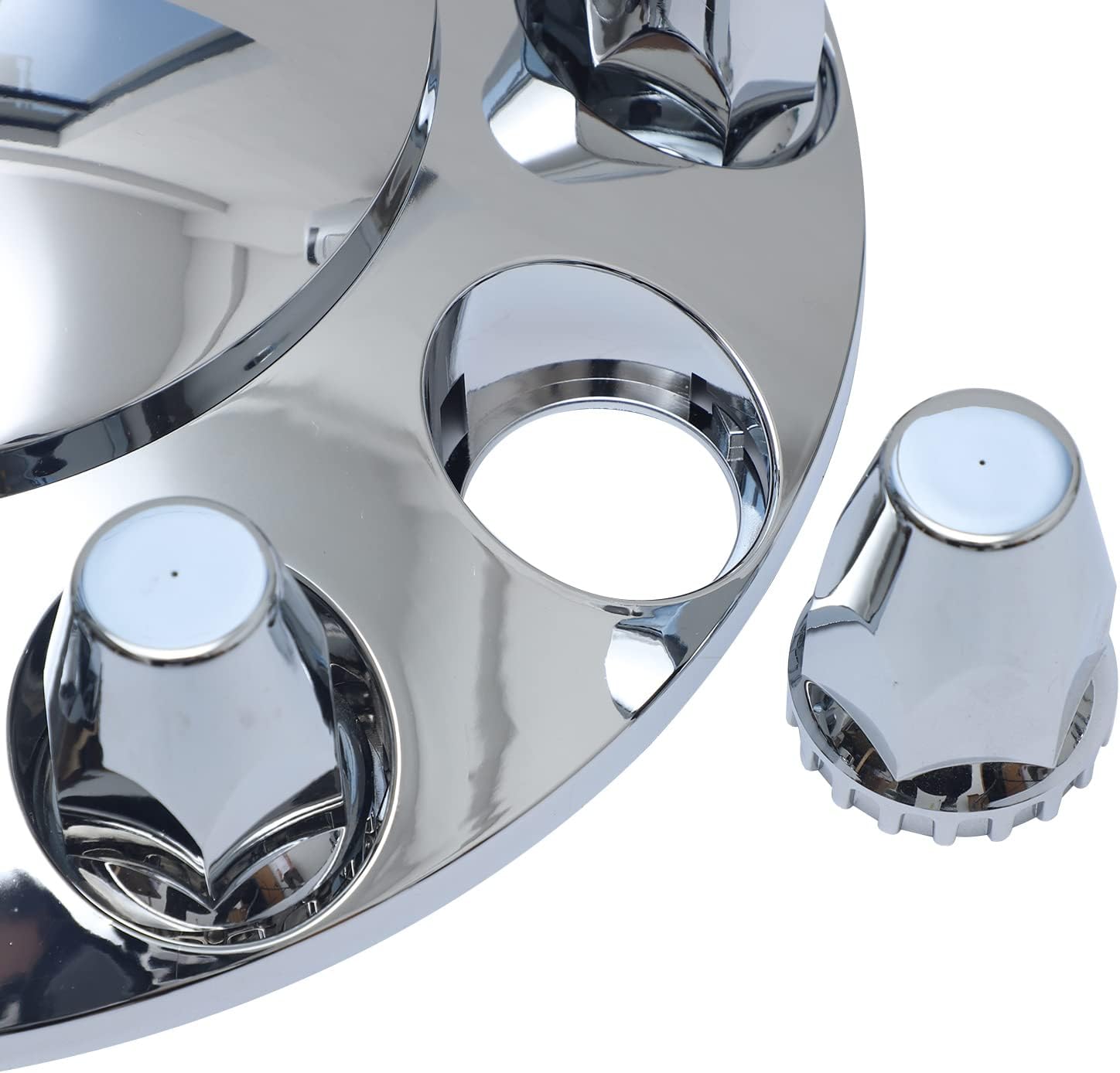 Chromed ABS Plastic Hubcaps Front and Rear Wheel Axle Cover Set with 33mm Thread-On Lug Nut Covers for Semi Trucks
