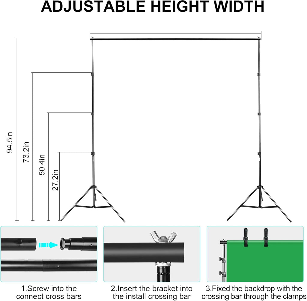 Photography Lighting kit with Backdrops, 8.5x10ft Backdrop Stands, UL Certified 5500K 800W Equivalent 25W LED
