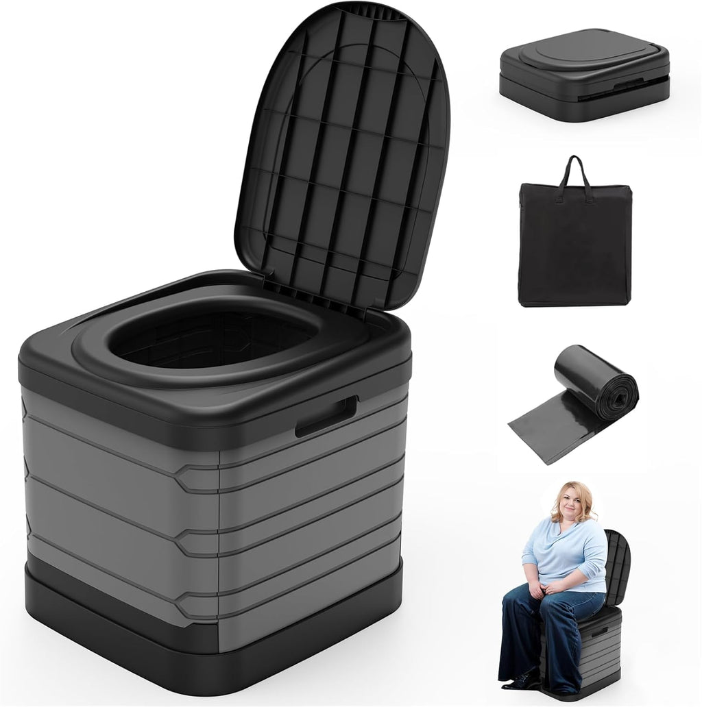 XXL Portable Toilet for Adults, Upgraded Camping Toilets Collapsible Toilet Extra Large 16.7-inch High Porta Potty
