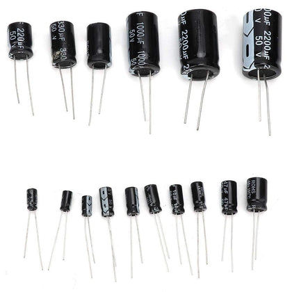 150PCS Electrolytic Capacitor Assortment Kit for Electronic Applications 50V 1uF - 2200uF