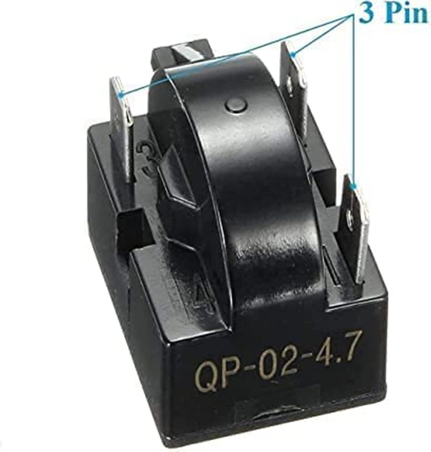QP-02-4.7 4.7 Ohm 3Pin PTC Starter/Start Relay and 1/2-1/12Hp Overload Kit Compatible with Refrigerator Compressor