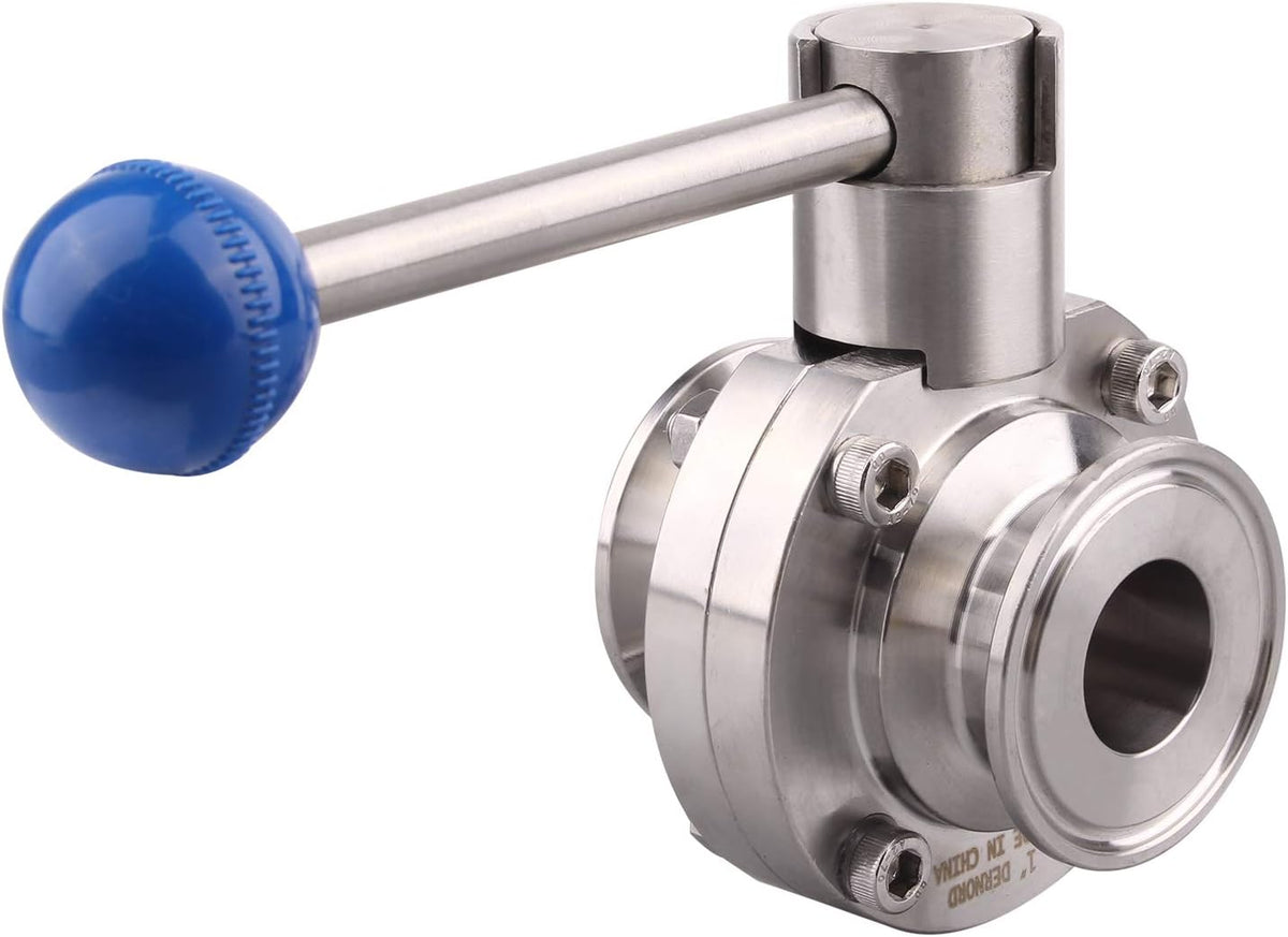DERNORD Sanitary Butterfly Valve with Pull Handle Stainless Steel 304 Tri Clamp Clover (1 Inch)