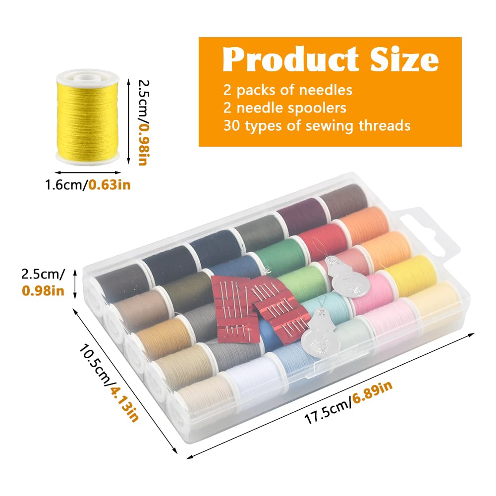 Polyester Sewing Thread Kit, 30 Assorted Colors Sewing Thread Spools