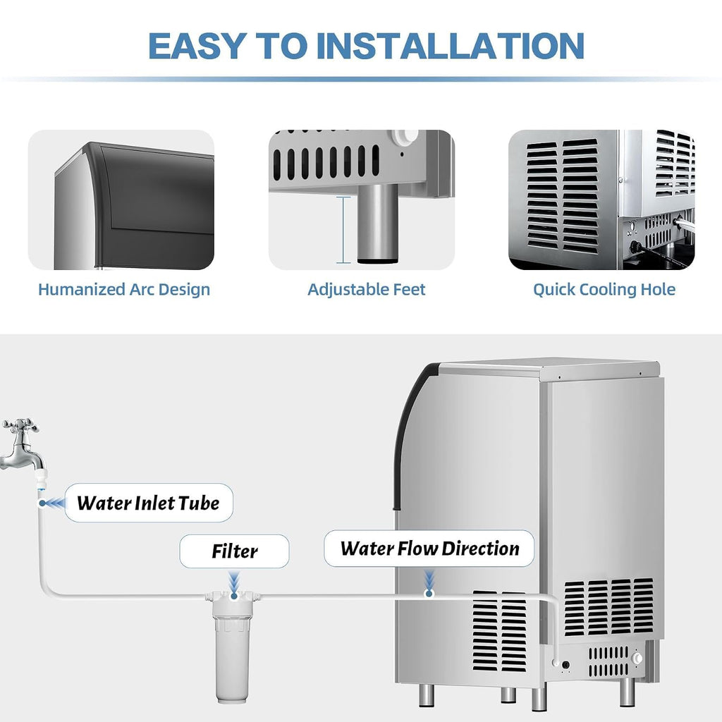 Commercial Ice Maker Machine (250lbs/24H with 70lbs Ice Storage)