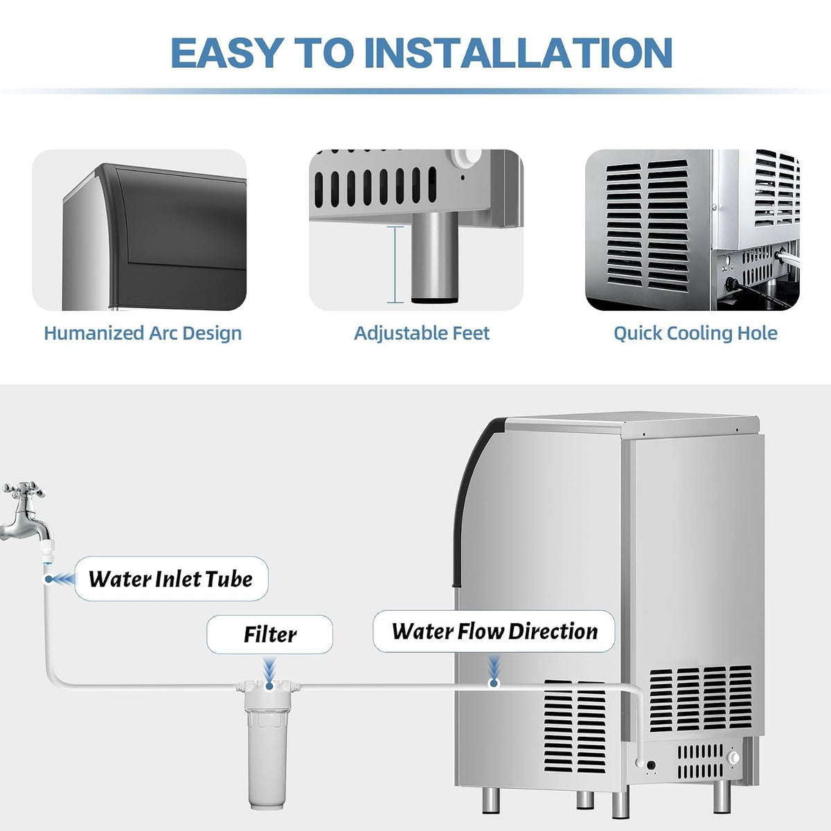 Commercial Ice Maker Machine (250lbs/24H with 70lbs Ice Storage)