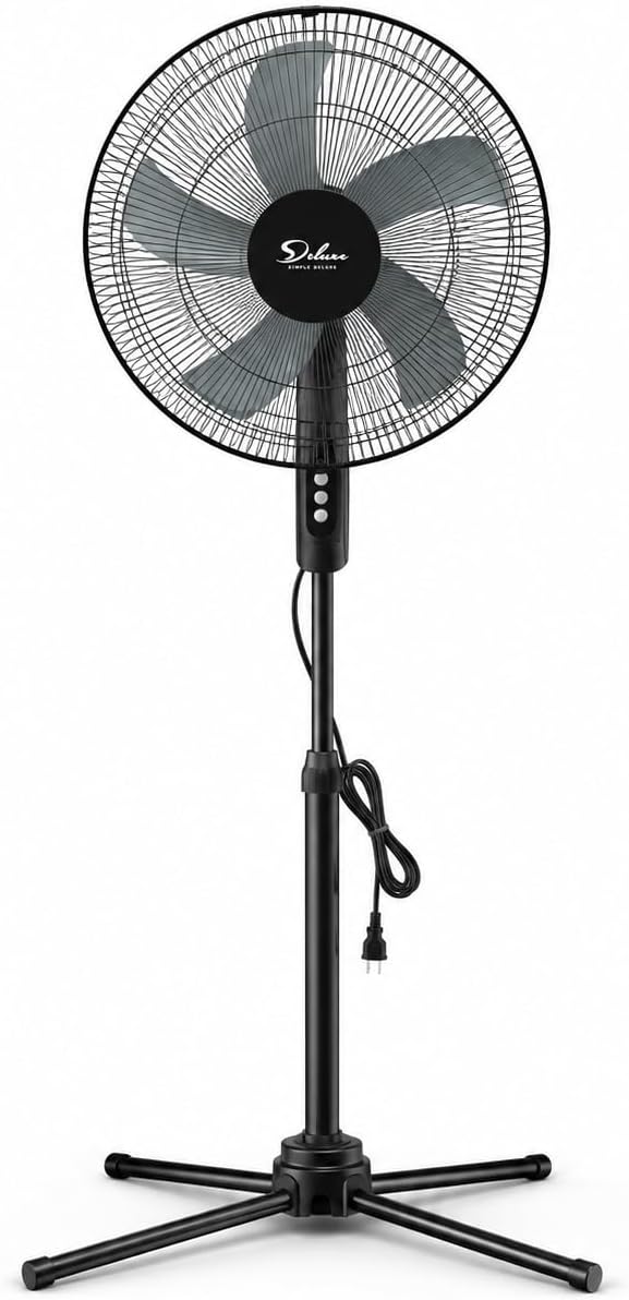 16" Oscillating Pedestal Fan for Bedroom, 3 Speed Standing Fan, Max 1350 CFM, 18ft/s Airflow, 90° Horizontal
