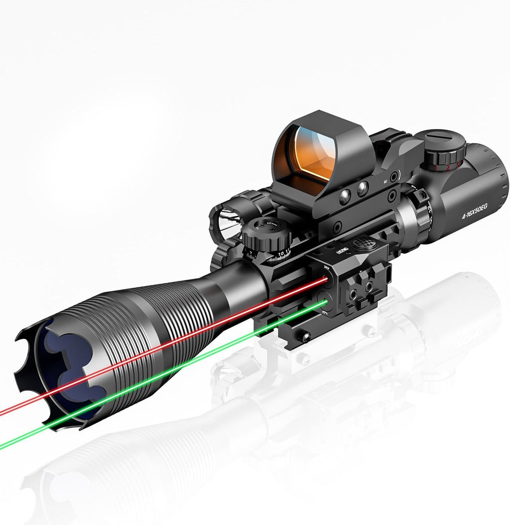 4-12/16x50EG Hunting Rifle Scope Tactical Red/Green Dual Illuminated Range Finder with Green/Red Laser 4 Models