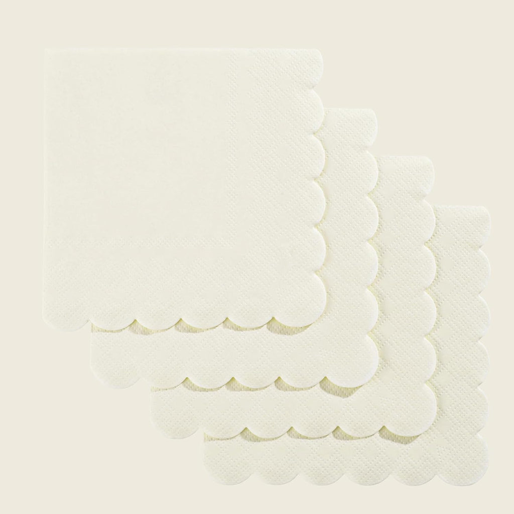 120 Pcs Cocktail Napkins Scalloped Ivory Paper Napkins