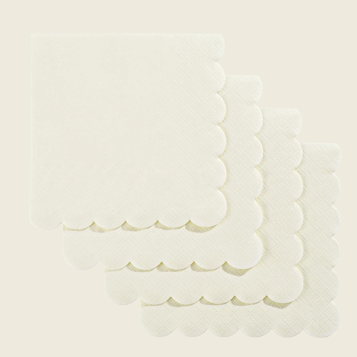 120 Pcs Cocktail Napkins Scalloped Ivory Paper Napkins