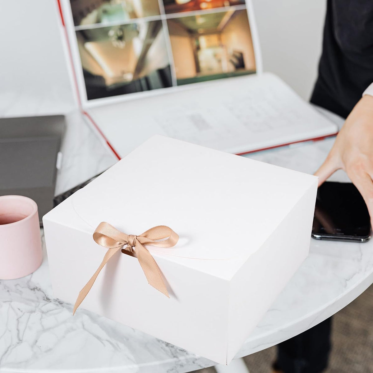 12pcs White Paperboard Clamshell Gift Boxes with Lid for Events