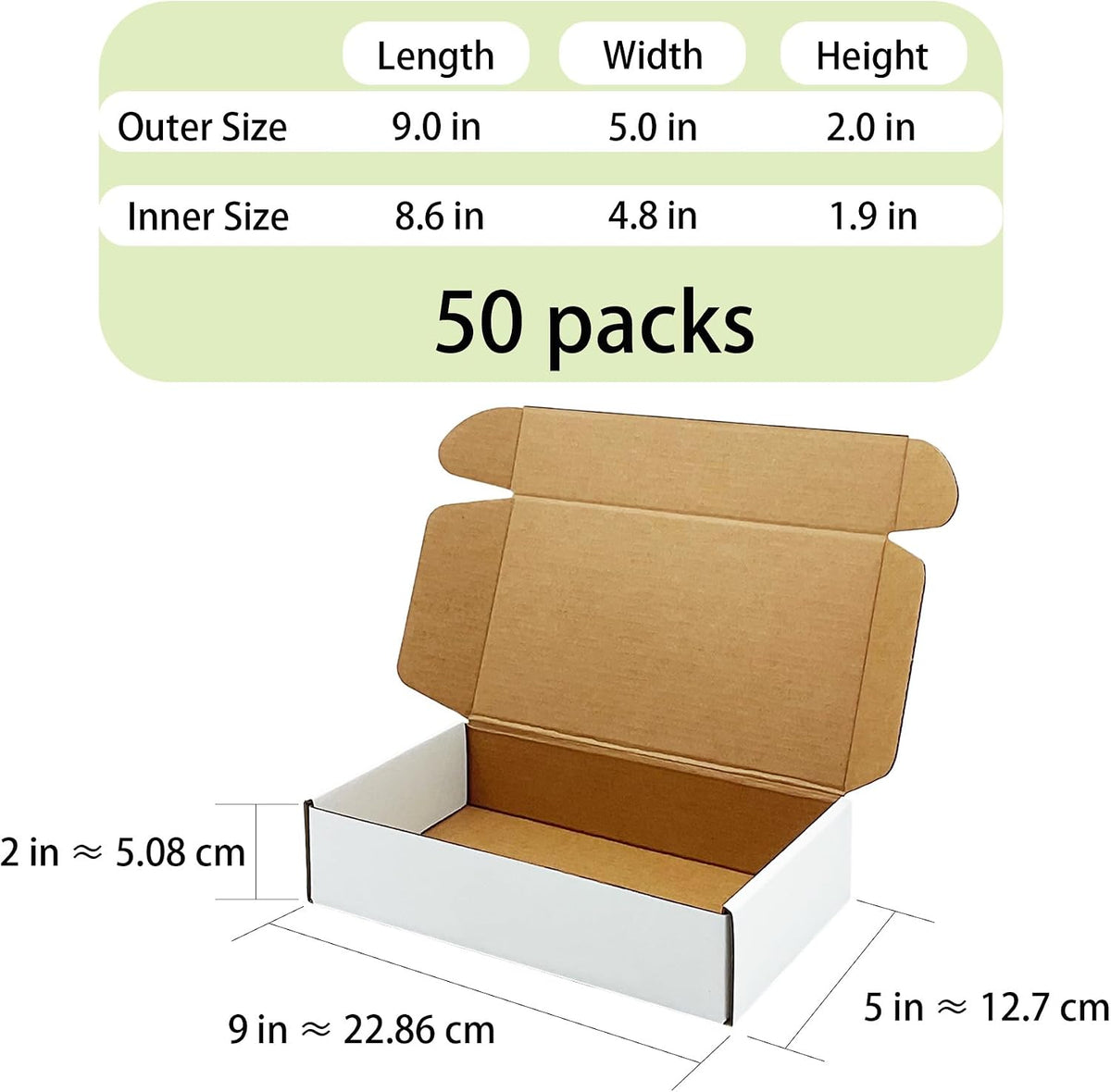 White Shipping Boxes 9x5x2 inch 50 Pack,Corrugated Mailers for E-Commerce