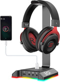 Headphone Stand, RGB Gaming Headset Stand for Desk with 7.1 Surround Sound, Headphone Holder with 3.5mm Aux and 2 USB