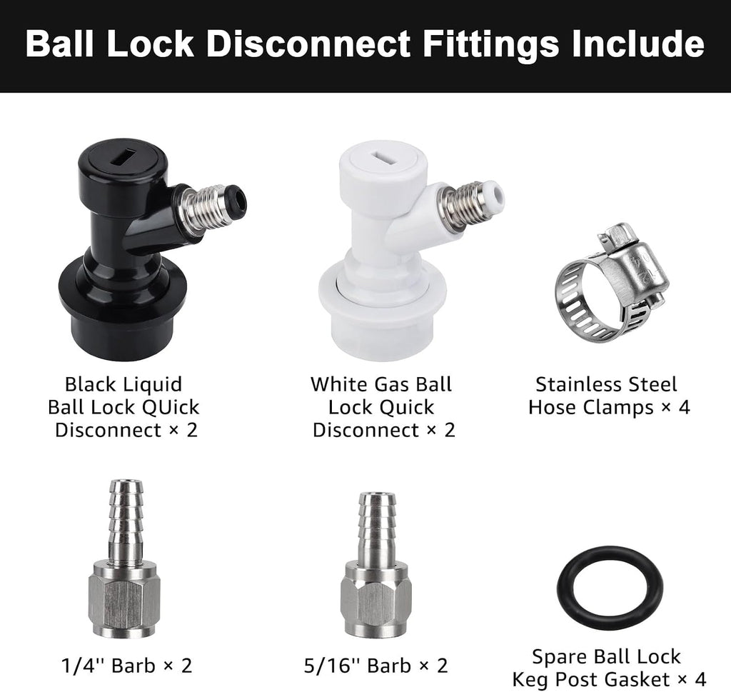 Beer Ball Lock Disconnect Keg Quick Disconnect Set, Corny Keg Connectors | 2 Pcs CO2 and Liquid Ball Lock Keg
