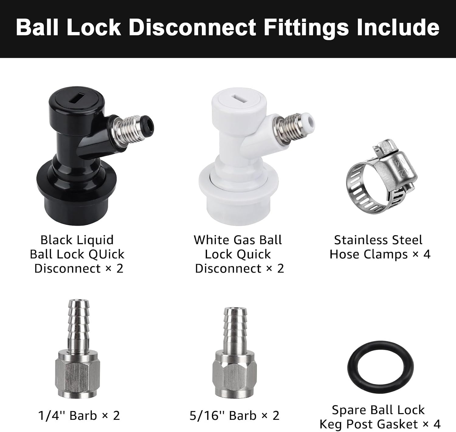 Beer Ball Lock Disconnect Keg Quick Disconnect Set, Corny Keg Connectors | 2 Pcs CO2 and Liquid Ball Lock Keg