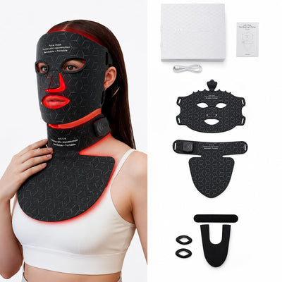 Red Light Therapy Face & Neck Mask Set, 7 Color Light Modes, 630nm+850nm Near-Infrared LED Therapy All Face Shapes