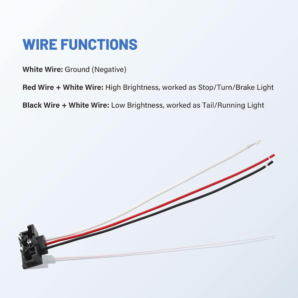 8PCS 3 Pin Trailer Light Connector, Right Angle 3 Wire Pigtail Harness 20AWG for Truck Trailer Stop Turn Tail Brake