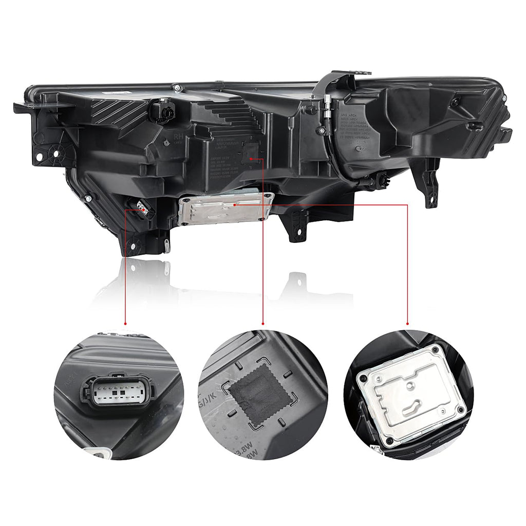 Black LED Headlights RH Compatible with 2020-2024 Ford Explorer