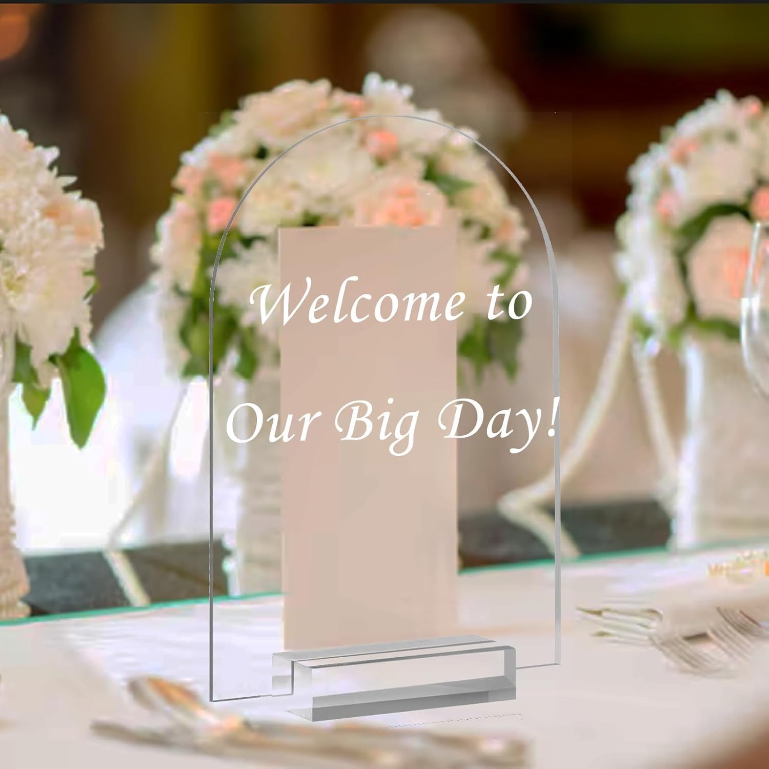 5x7 Inch Clear Arch Acrylic Sign with Stands, Clear Blank Sheets Table Signs with Holder, Arched Round Top Acrylic