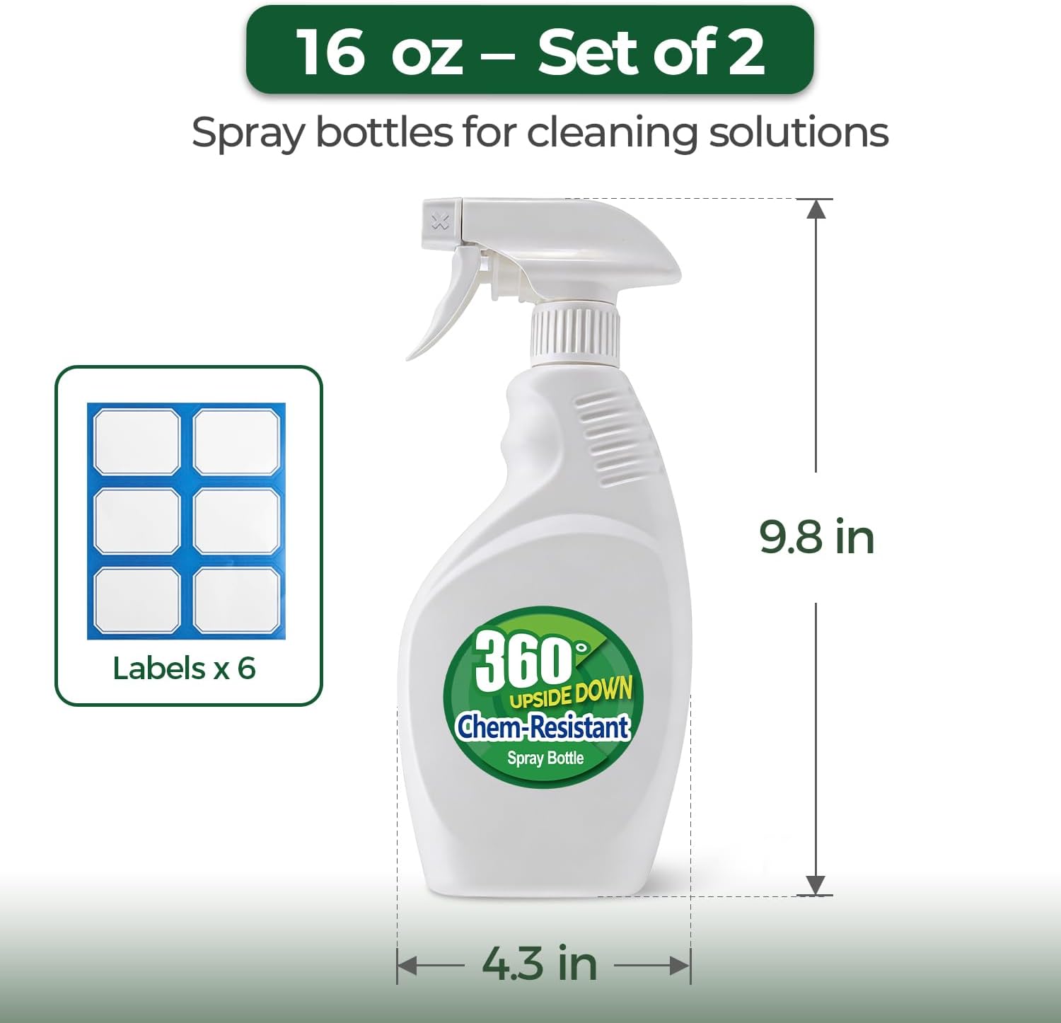 Spray Bottles for Cleaning, 16 OZ Empty Spray Bottles Heavy Duty, Plastic Spray Bottles for Cleaning Solutions