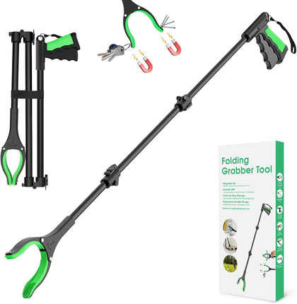 52" Extra Long Grabber Reacher Tool, Foldable Reacher Grabber Pickup Tool with Strong Magnetic & 360° Rotating