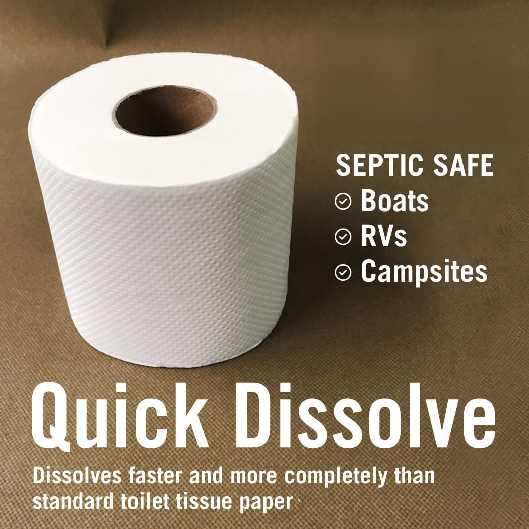 RV Toilet Paper 12 Rolls (500 Sheets Each), Rapid Dissolving 2-Ply