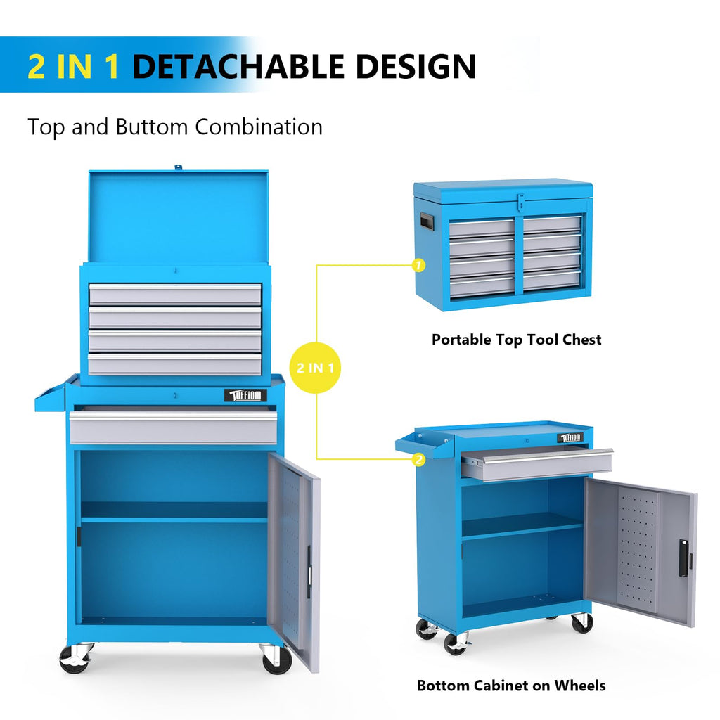 5-Drawer Rolling Tool Chest, Tool Storage Cabinet w/Drawers, Lockable Wheels, Detachable Top & Adjustable Shelf